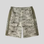 HMDD grey camouflage cargo shorts with multiple utility pockets and streetwear detailing
