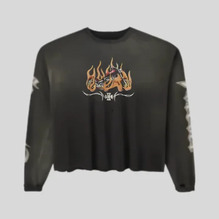 Black Flame Graphic Streetwear Sweatshirt with sleeve graphics