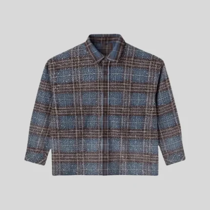 HMDD Vintage Plaid Oversized Button-Up Shirt in blue and brown check pattern with relaxed streetwear fit.
