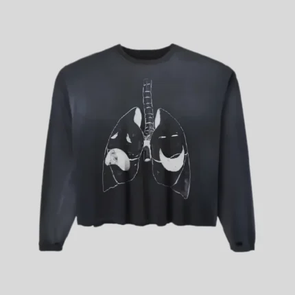 HMDD black sweatshirt with monochrome anatomical lung and spine graphic