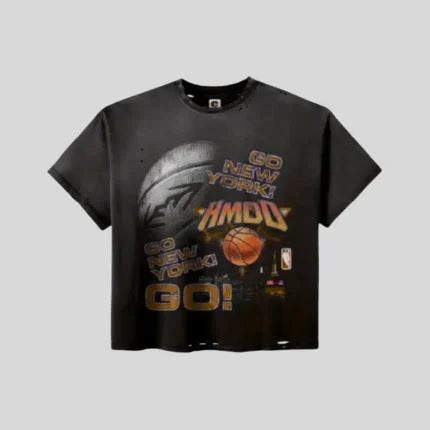 HMDD Go New York Basketball Oversized Graphic T-Shirt in vintage black featuring basketball-inspired front graphic and relaxed oversized fit.
