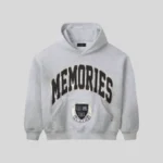 HMDD Memories grey hoodie with bold black graphic lettering and HMDD crest