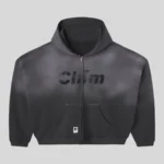 HMDD black zip up hoodie with subtle tonal chest graphic and front pockets