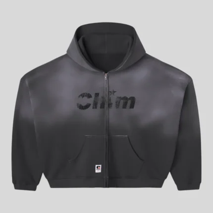HMDD black zip up hoodie with subtle tonal chest graphic and front pockets