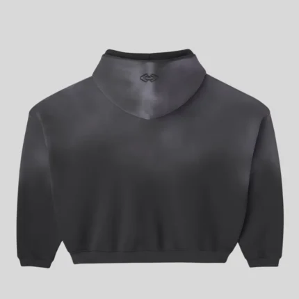HMDD black zip up hoodie with subtle tonal chest graphic and front pockets