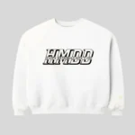 HMDD Graphic Sweatshirt in white with bold layered black chest logo