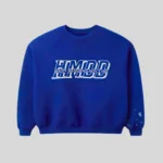 HMDD Blue Graphic Crewneck Sweatshirt with layered white chest logo