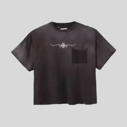 HMDD Vintage Black Oversized Pocket T-Shirt front view with chest pocket and oversized relaxed streetwear fit.