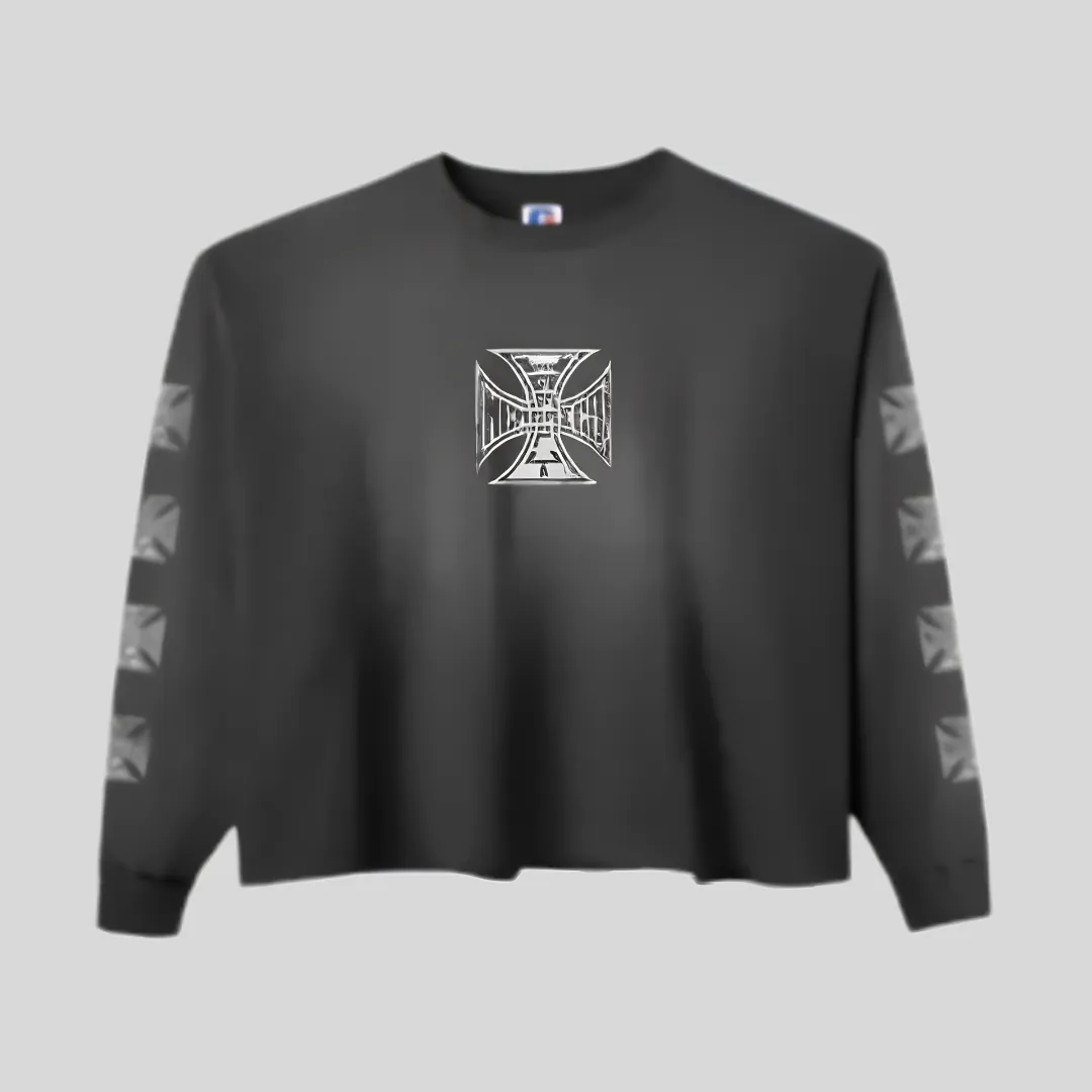 7 Black Geometric Graphic Crewneck Sweatshirt with sleeve graphics