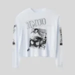 HMDD White Vintage Graphic Sweatshirt with monochrome front artwork