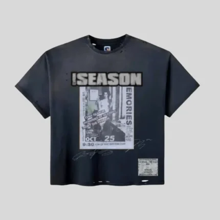 HMDD Season Memories Oversized Graphic T-Shirt in vintage black featuring bold front graphic print and relaxed oversized streetwear fit.